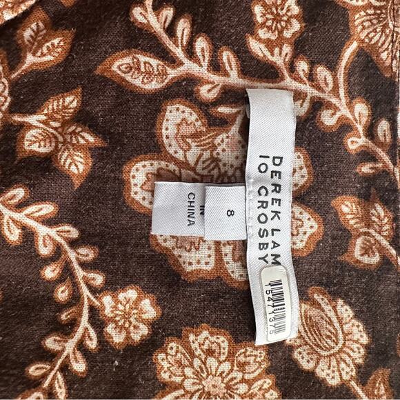 10 Crosby Derek Lam Size 8 Puff Sleeve VNeck Rhea Blouse Top Resort Brown Floral - Picture 9 of 14
